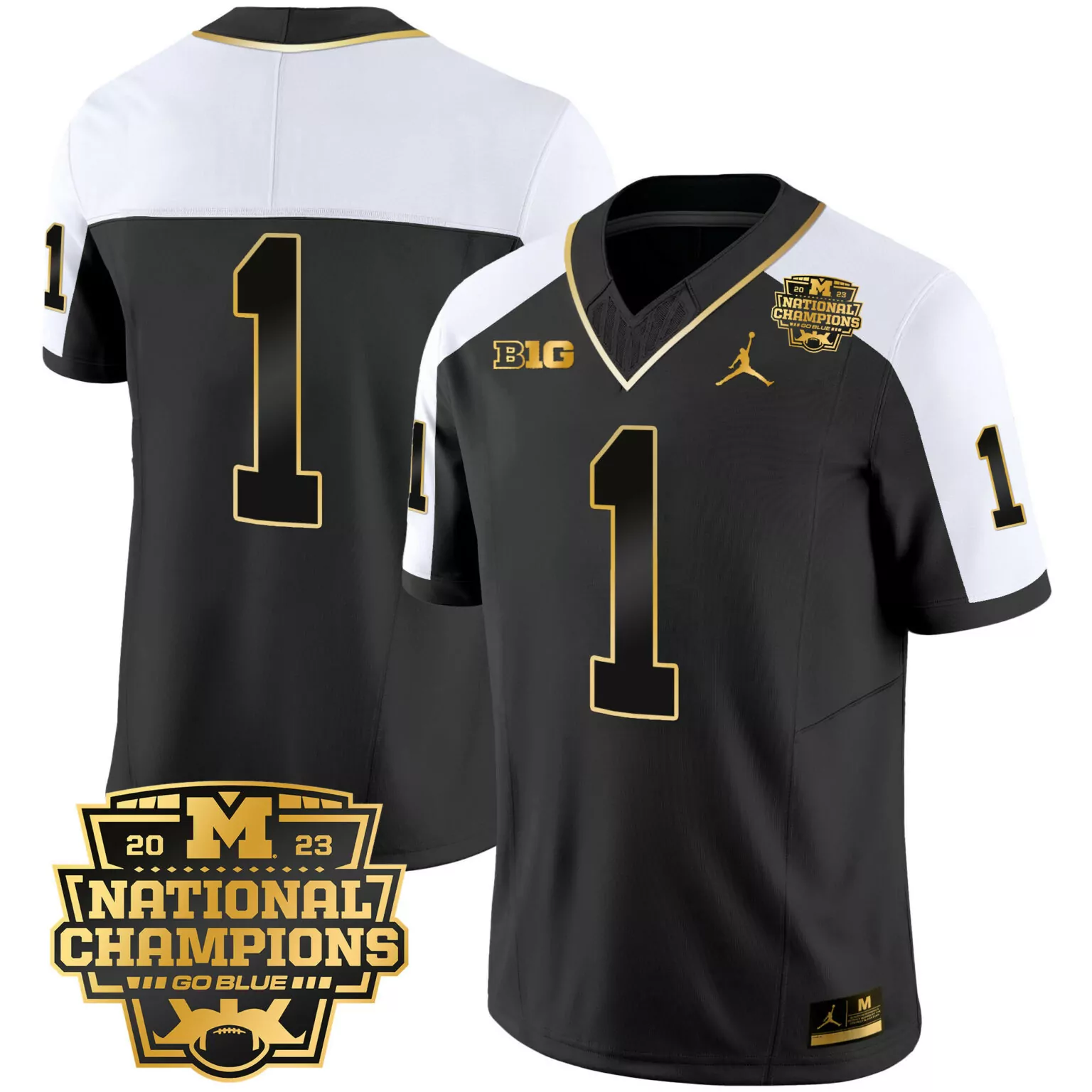 Personalized Alternate 1 team michigan wolverines 2023 national champions patch gold jersey v2 all stitched 1797