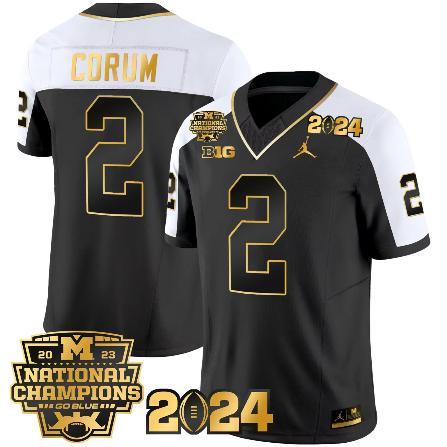 Customizable Alternate blake corum michigan wolverines 2023 national champions patch gold jersey all stitched 8517