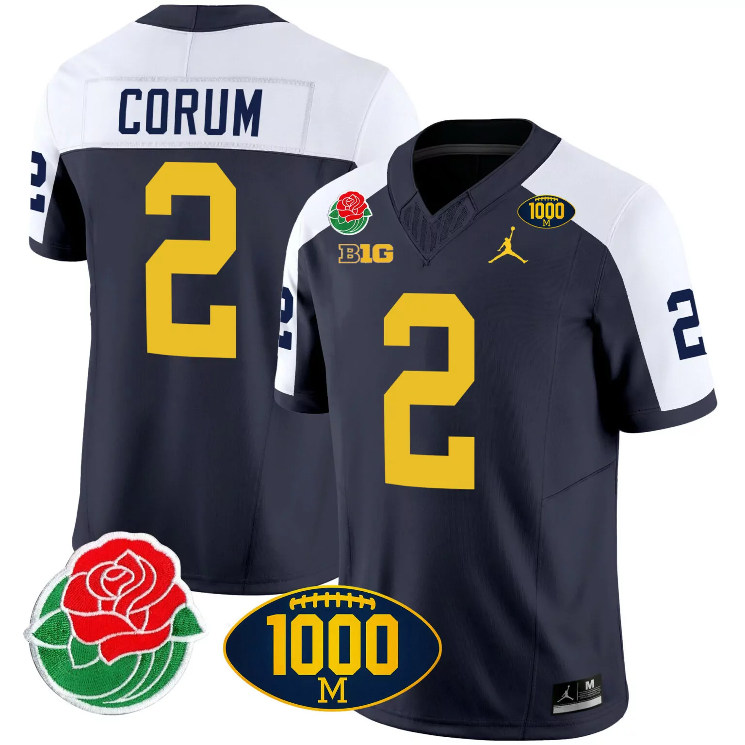 Personalized Alternate blake corum michigan wolverines rose bowl 1000 wins patch jersey all stitched 5087