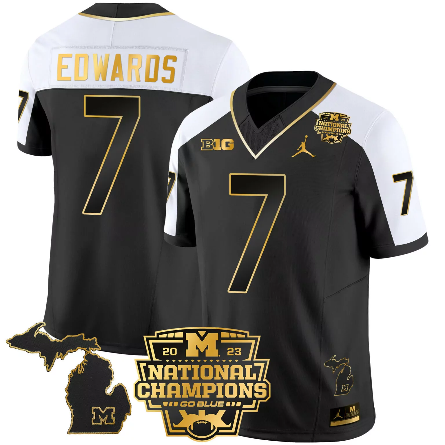 Customizable Alternate donovan edwards michigan wolverines 2023 national champions patch gold jersey v3 all stitched 1192