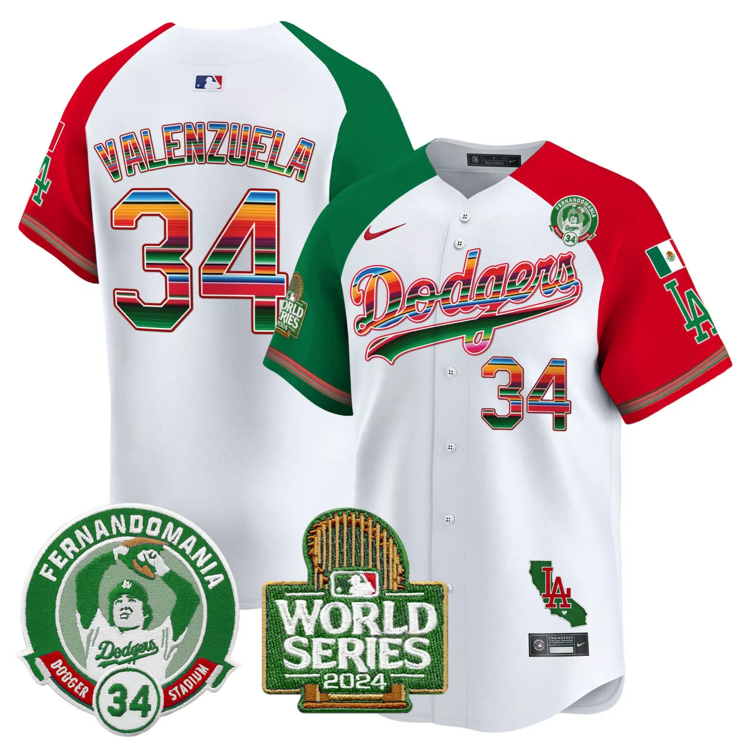 Personalized Alternate fernando valenzuela los angeles dodgers mexico valenzuela 2024 world series patch jersey all stitched 1336