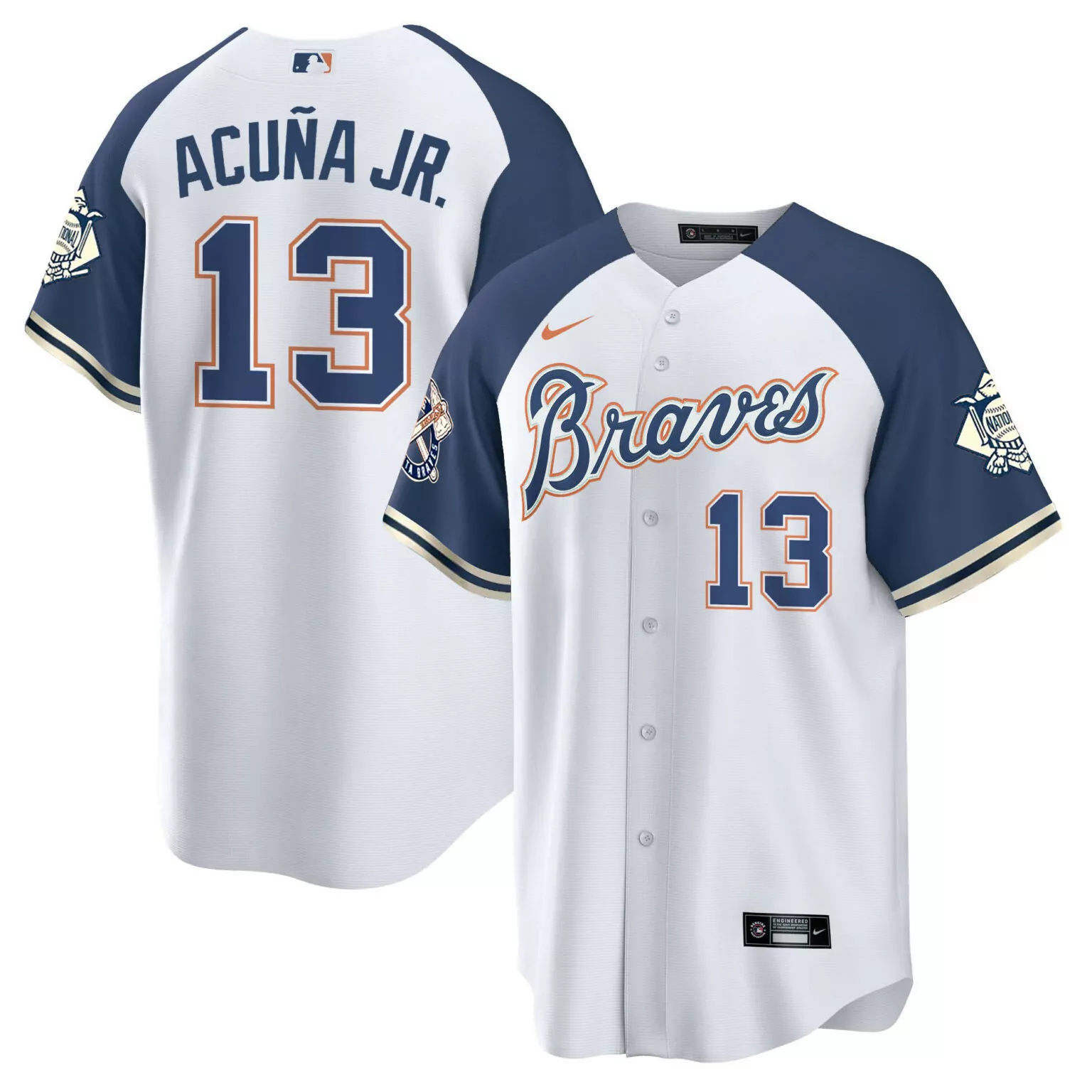 Customizable Alternate navy ronald acuna jr atlanta braves peaches n cream jersey all stitched 9158