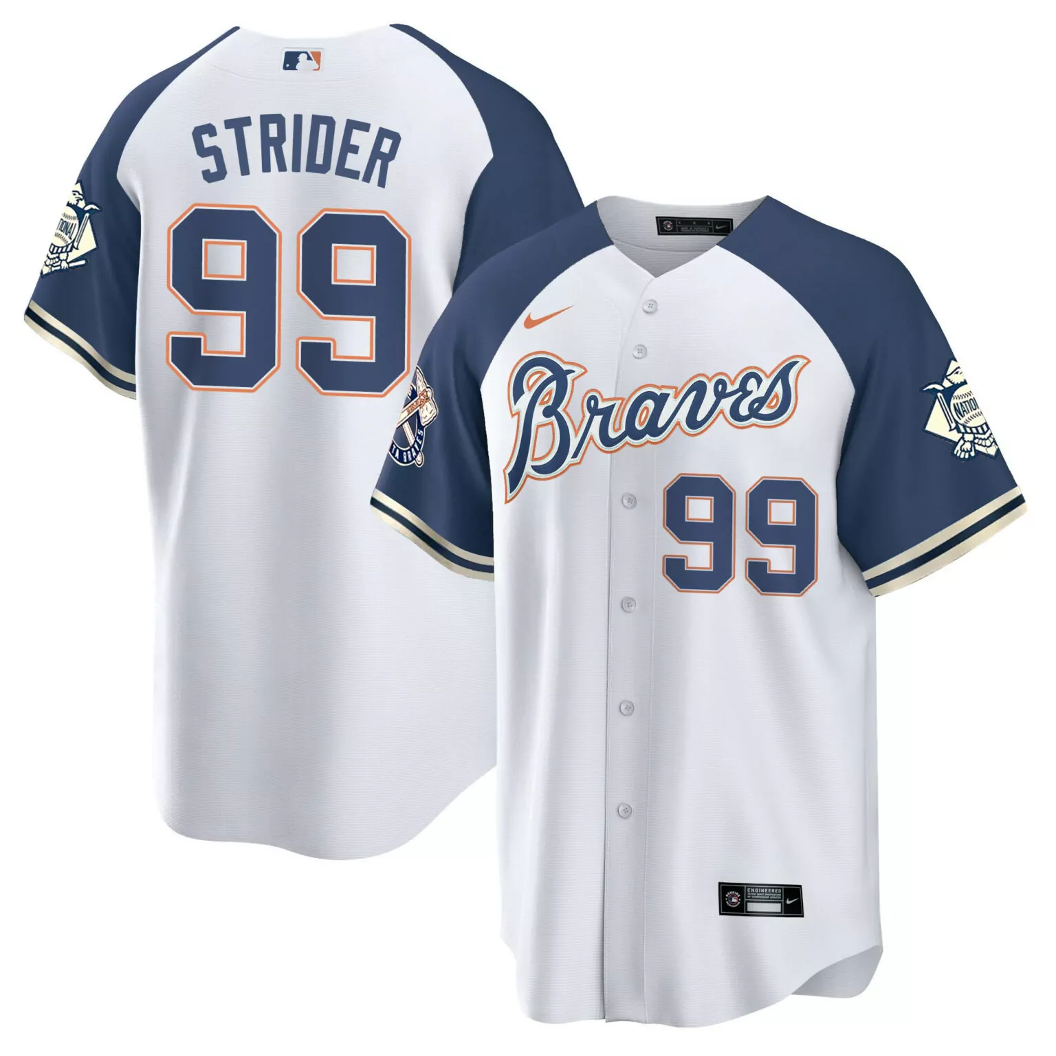 Personalized Alternate navy spencer strider atlanta braves peaches n cream jersey all stitched 7312