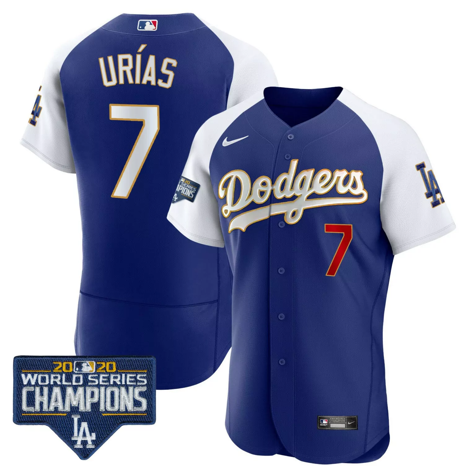 Personalized Alternate royal julio uras los angeles dodgers world series champions patch gold trim jersey all stitched 8085