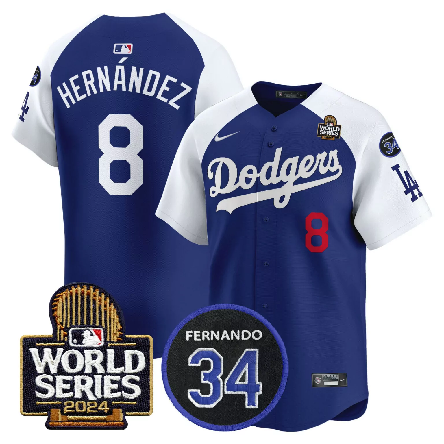 Customizable Alternate royal kike hernandez los angeles dodgers fernando memorial 2024 world series patch jersey v2 all stitched 6134
