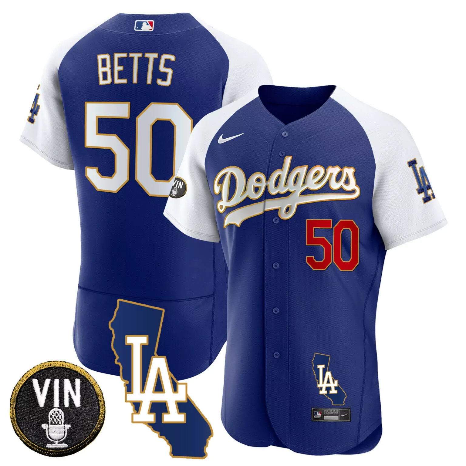 Customizable Alternate royal mookie betts los angeles dodgers california patch gold trim jersey all stitched 2832
