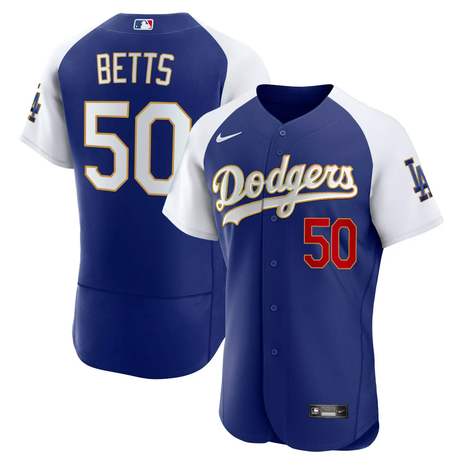 Personalized Alternate royal mookie betts los angeles dodgers gold trim jersey all stitched 2305