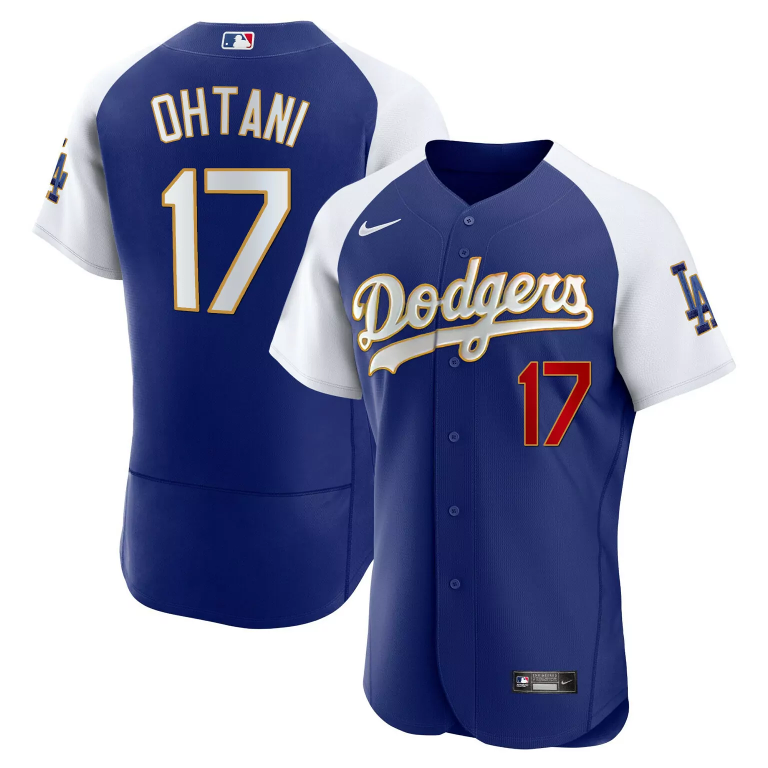 Custom Alternate royal shohei ohtani los angeles dodgers gold trim jersey all stitched 5174