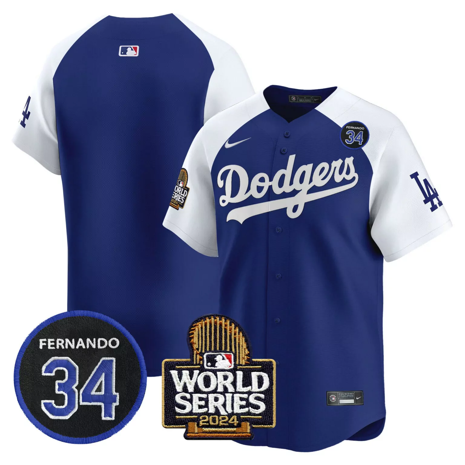 Personalized Alternate royal team los angeles dodgers valenzuela 2024 world series patch jersey v2 all stitched 7340