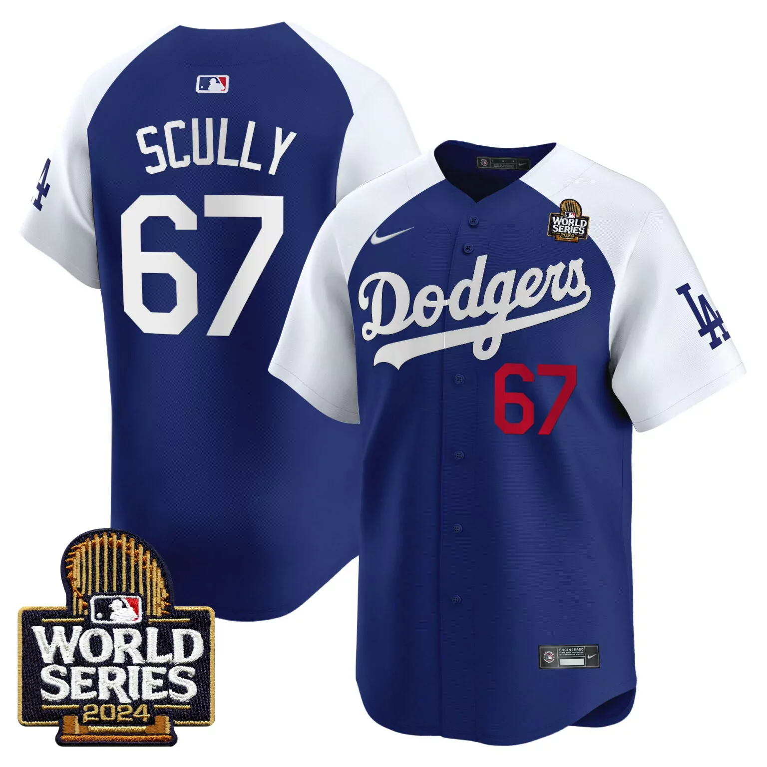 Custom Alternate royal vin scully los angeles dodgers 2024 world series jersey v2 all stitched 8352