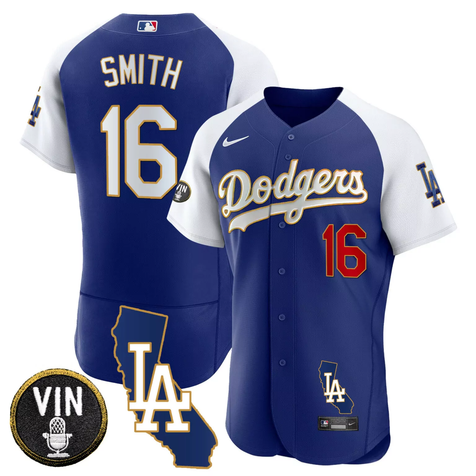 Customizable Alternate royal will smith los angeles dodgers california patch gold trim jersey all stitched 7409