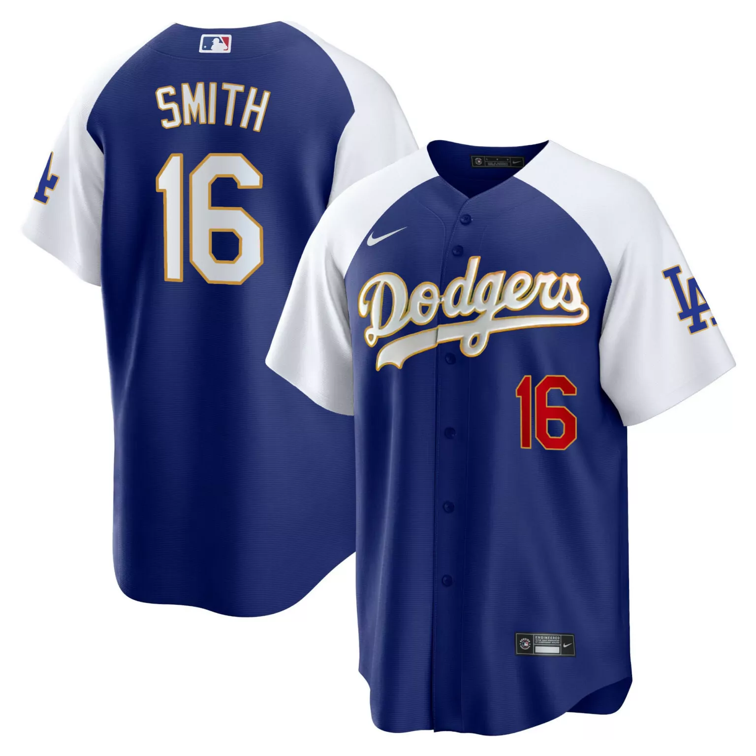 Personalized Alternate royal will smith los angeles dodgers gold trim jersey all stitched 9721