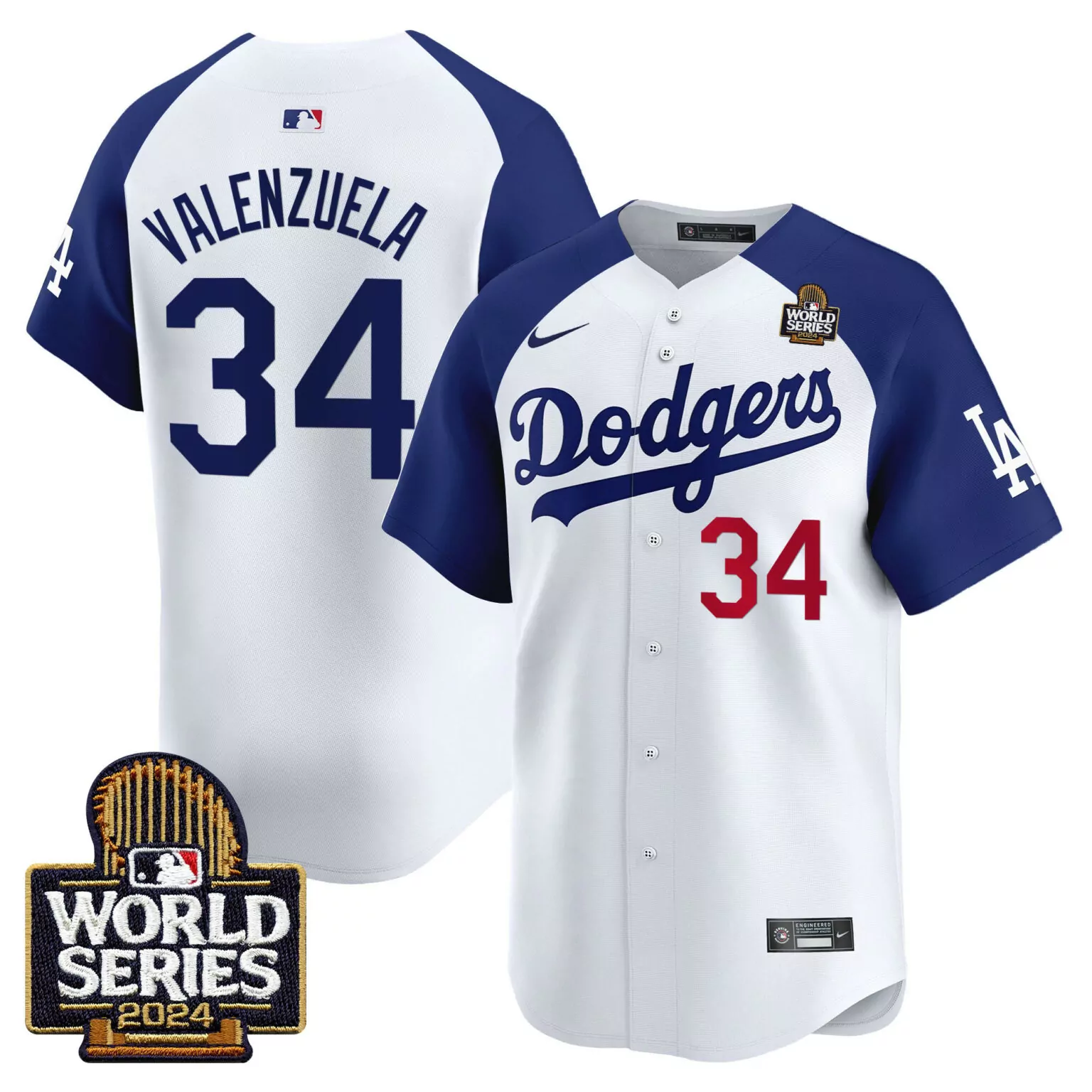 Custom Alternate white fernando valenzuela los angeles dodgers 2024 world series jersey v2 all stitched 6697