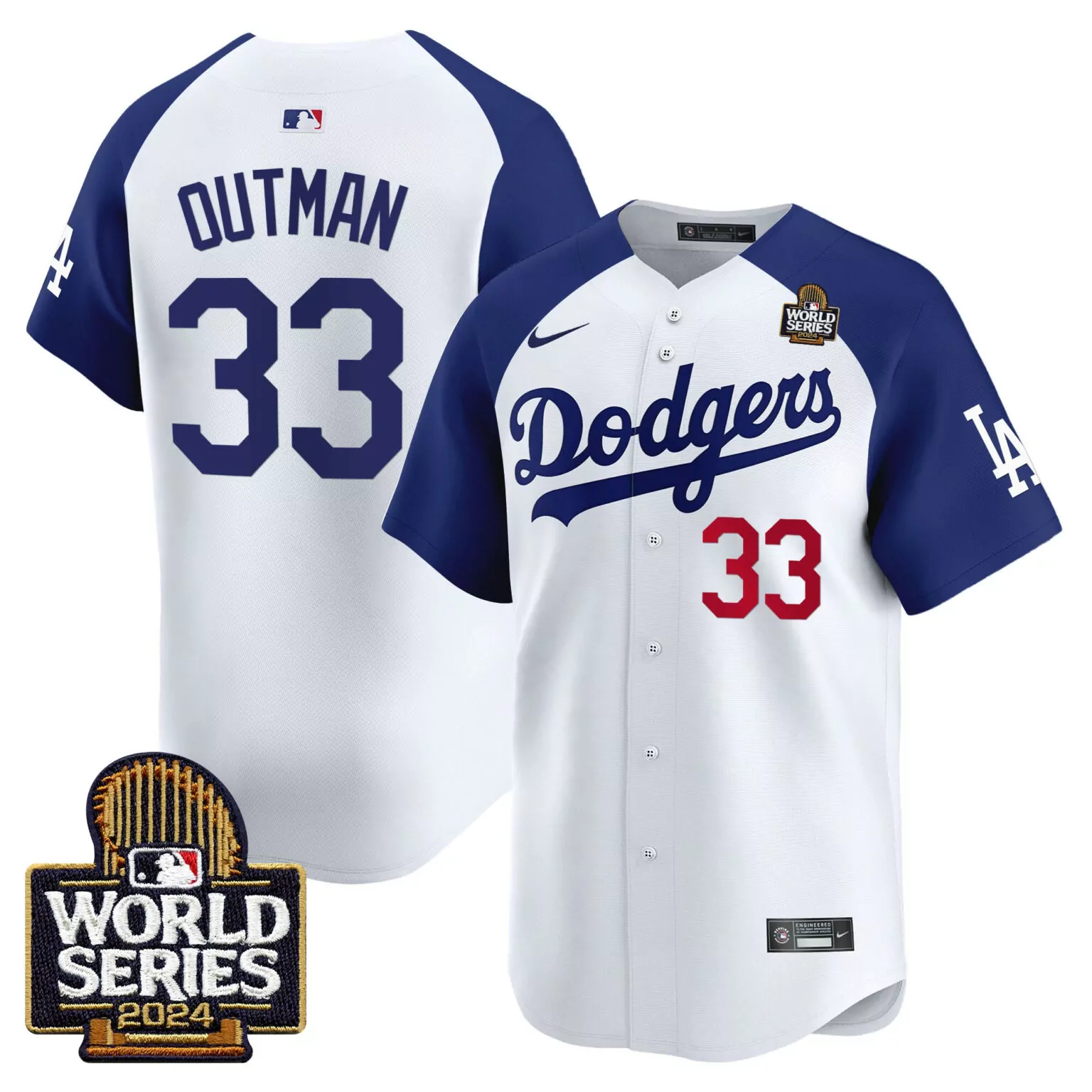 Customizable Alternate white james outman los angeles dodgers 2024 world series jersey v2 all stitched 1614