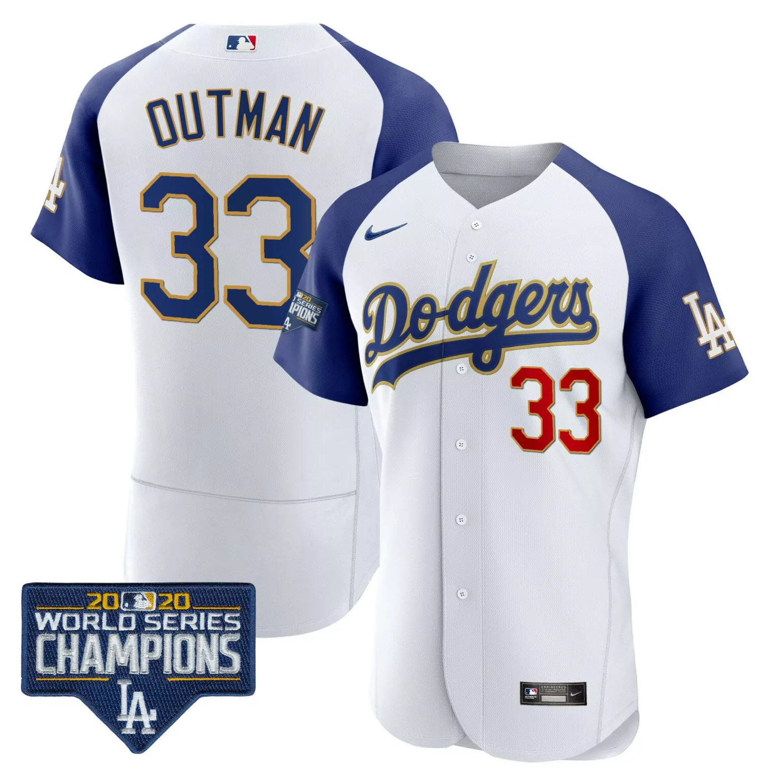 Custom Alternate white james outman los angeles dodgers world series champions patch gold trim jersey all stitched 3740
