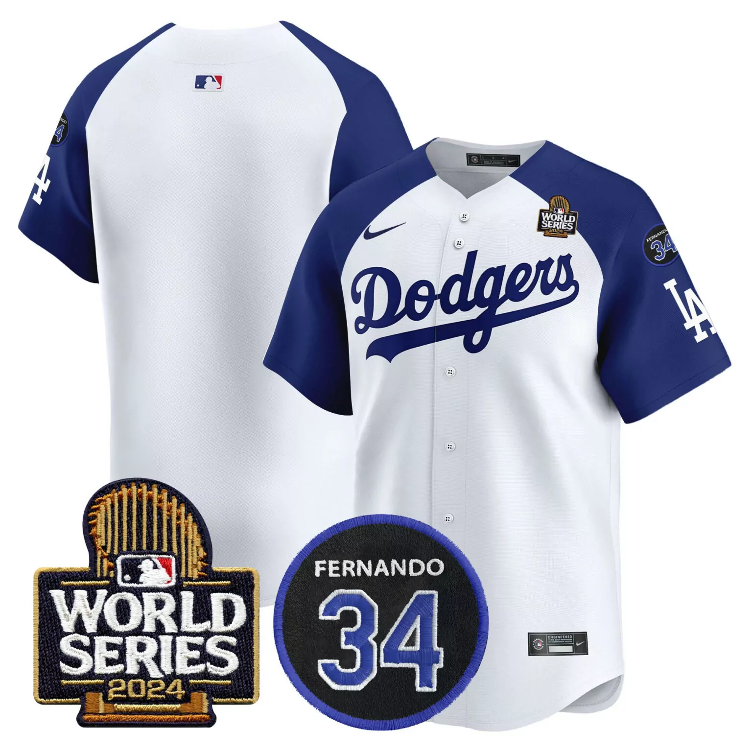 Personalized Alternate white team los angeles dodgers fernando memorial 2024 world series patch jersey v2 all stitched 1521