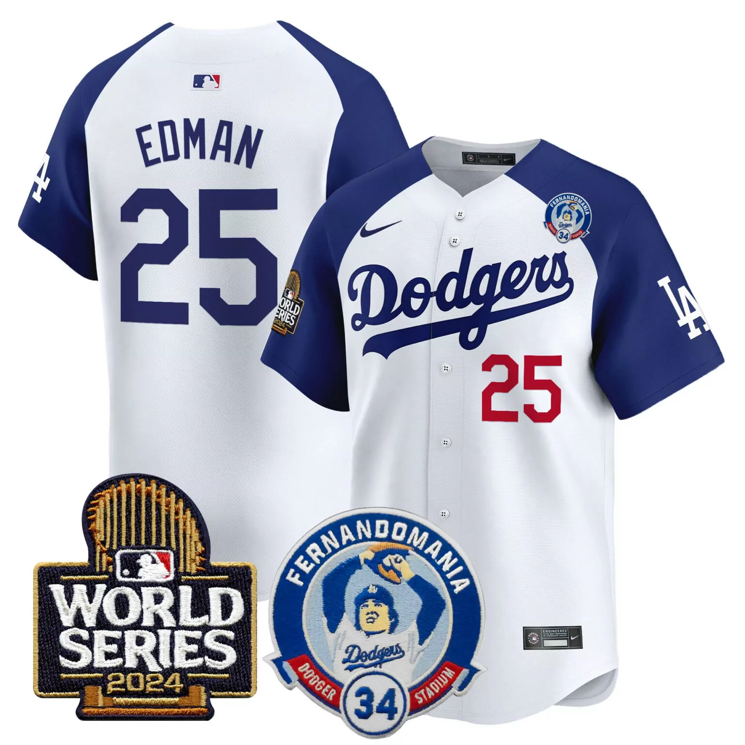 Customizable Alternate white tommy edman los angeles dodgers valenzuela 2024 world series patch jersey v3 all stitched 6719