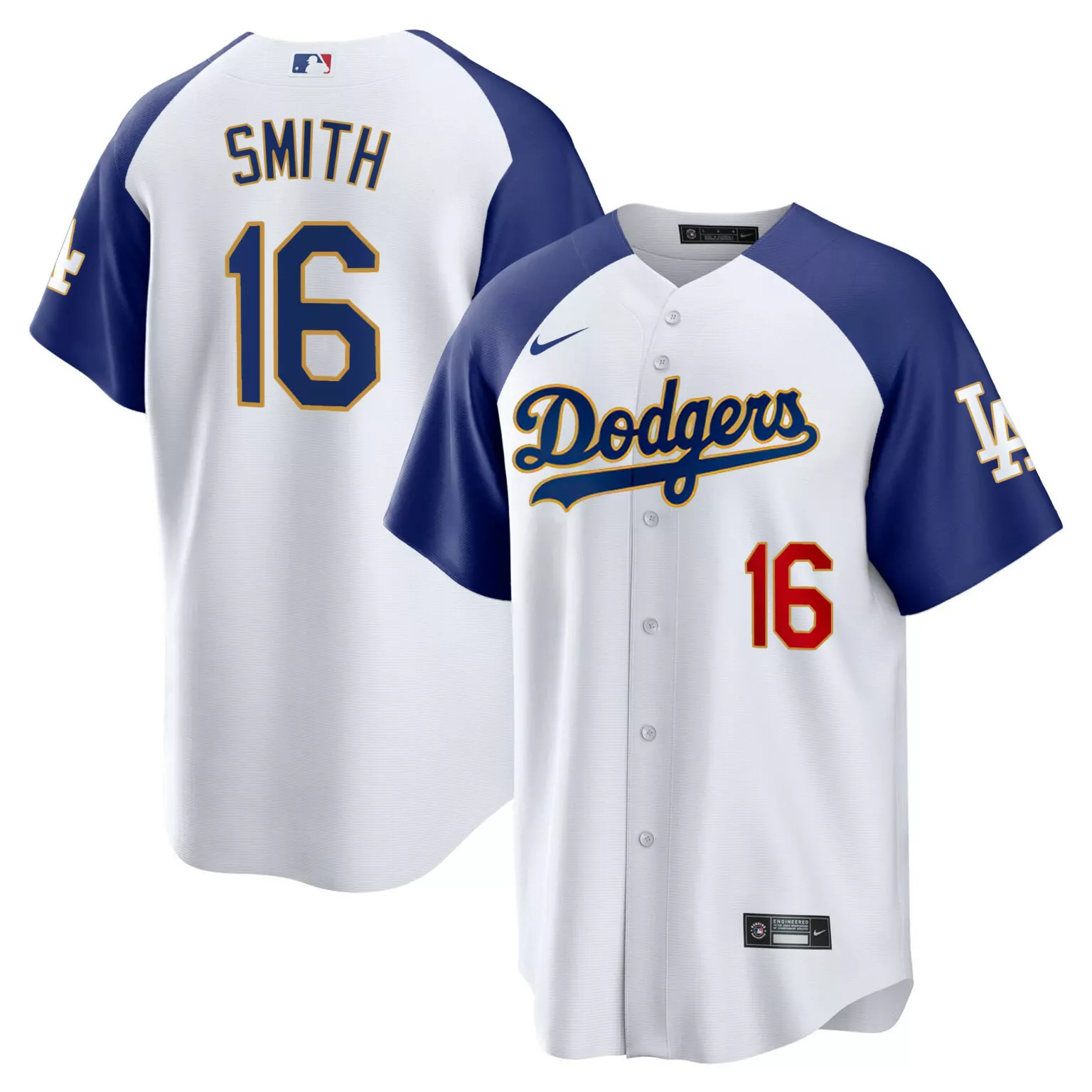 Custom Alternate white will smith los angeles dodgers gold trim jersey all stitched 5387