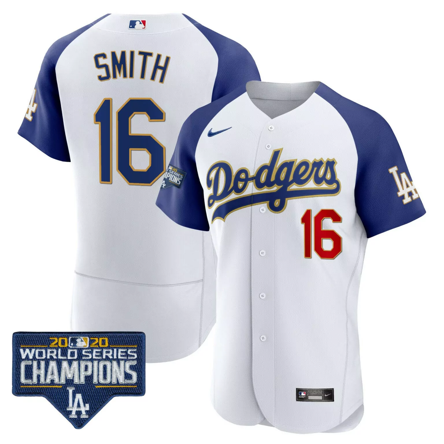 Custom Alternate white will smith los angeles dodgers world series champions patch gold trim jersey all stitched 9473