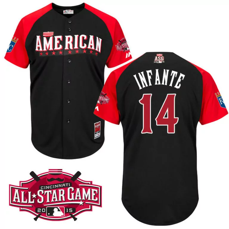 Custom American league 14 kansas city royals 14 infante black 2015 all star jersey 5113