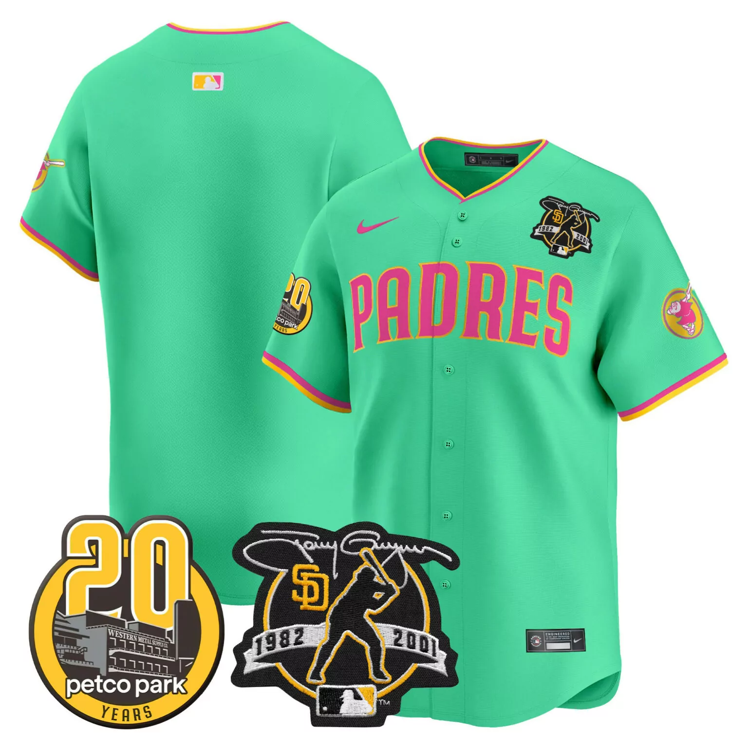 Personalized Aqua team san diego padres tony gwynn petco park 20th patch jersey v2 all stitched 2961