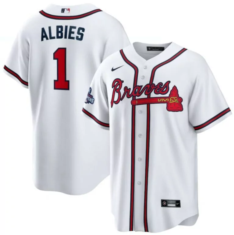 Custom Atlanta braves 1 ozzie albies white 2021 world series champions cool base jersey 2284