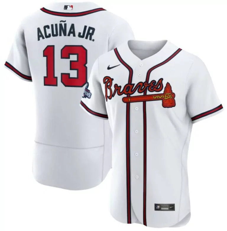 Customizable Atlanta braves 13 ronald acuna jr white 2021 world series champions flexbase jersey 8240