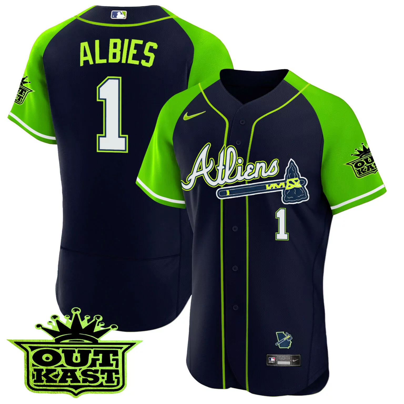 Custom Atliens bright green ozzie albies atlanta braves atliens alternate jersey all stitched 5944