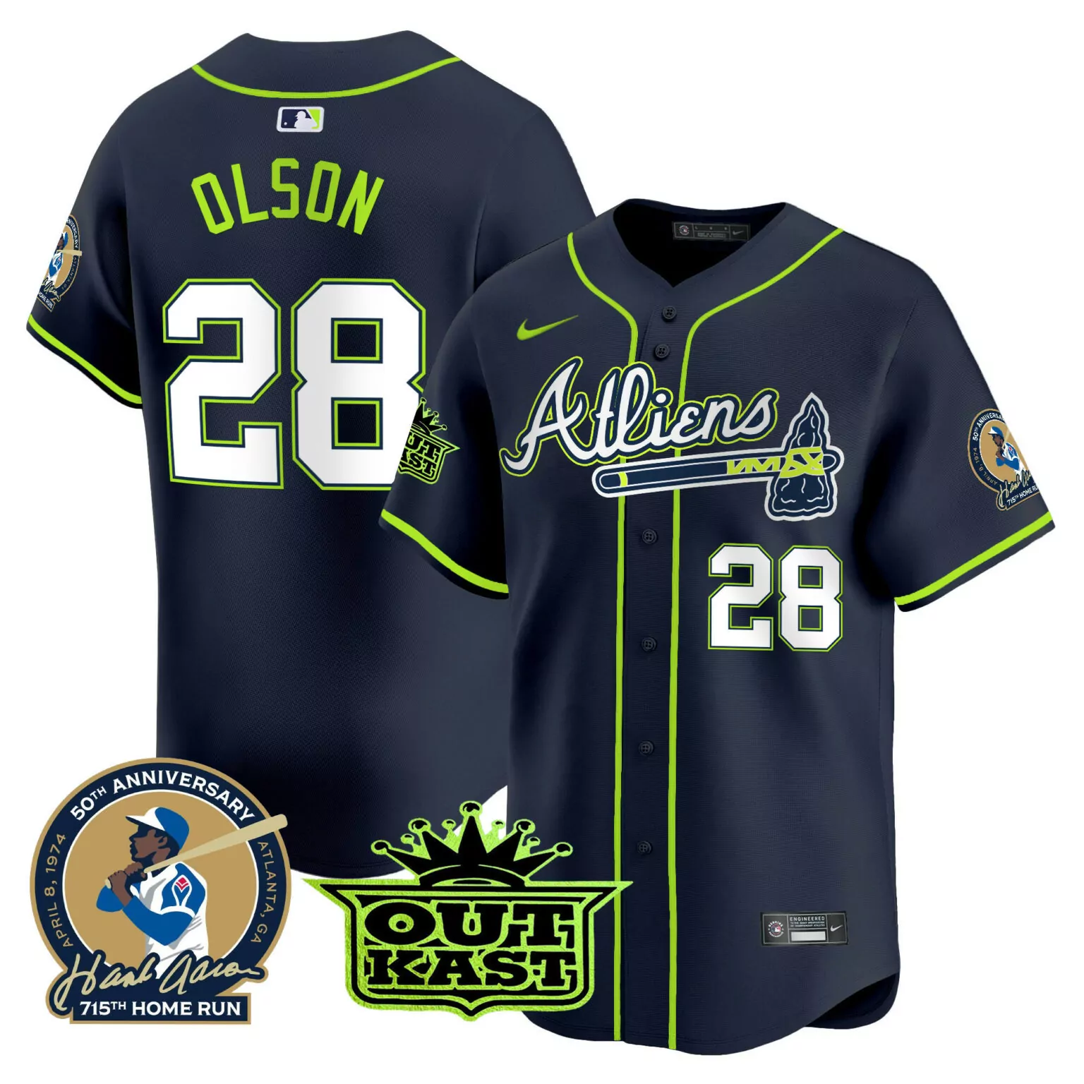 Customizable Atliens matt olson atlanta braves atliens hank aaron patch jersey all stitched 2395