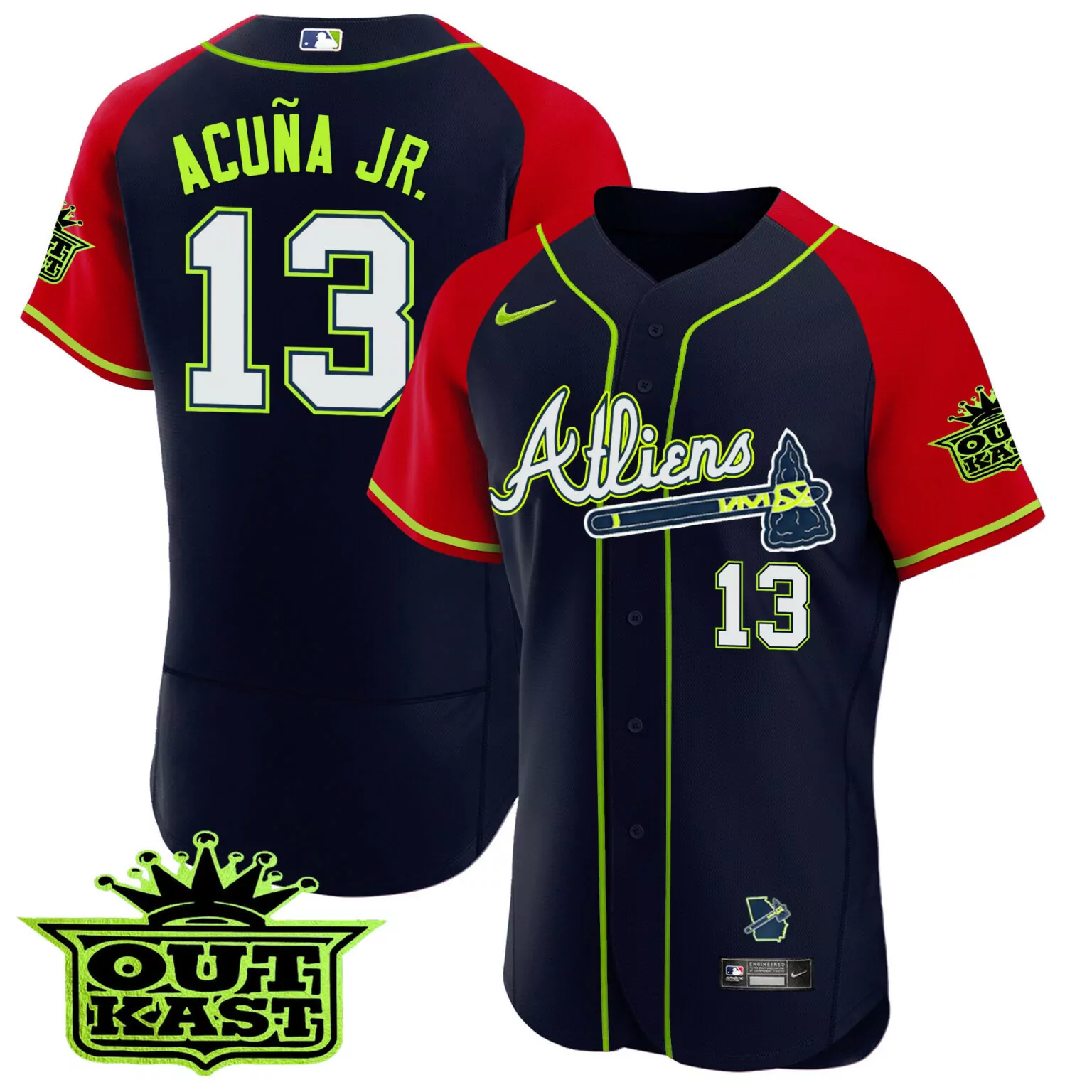 Customizable Atliens red ronald acuna jr atlanta braves atliens alternate jersey all stitched 3692