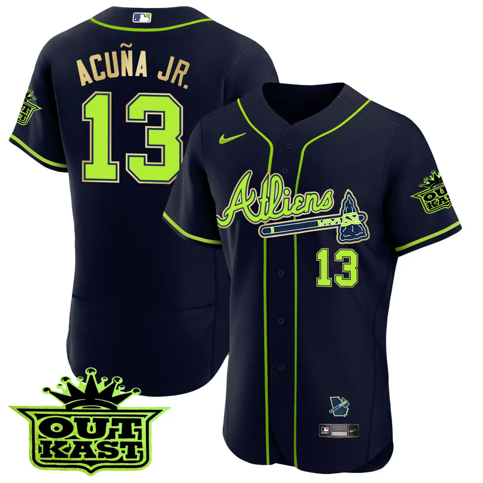 Personalized Atliens ronald acuna jr atlanta braves atliens gold trim jersey all stitched 2065