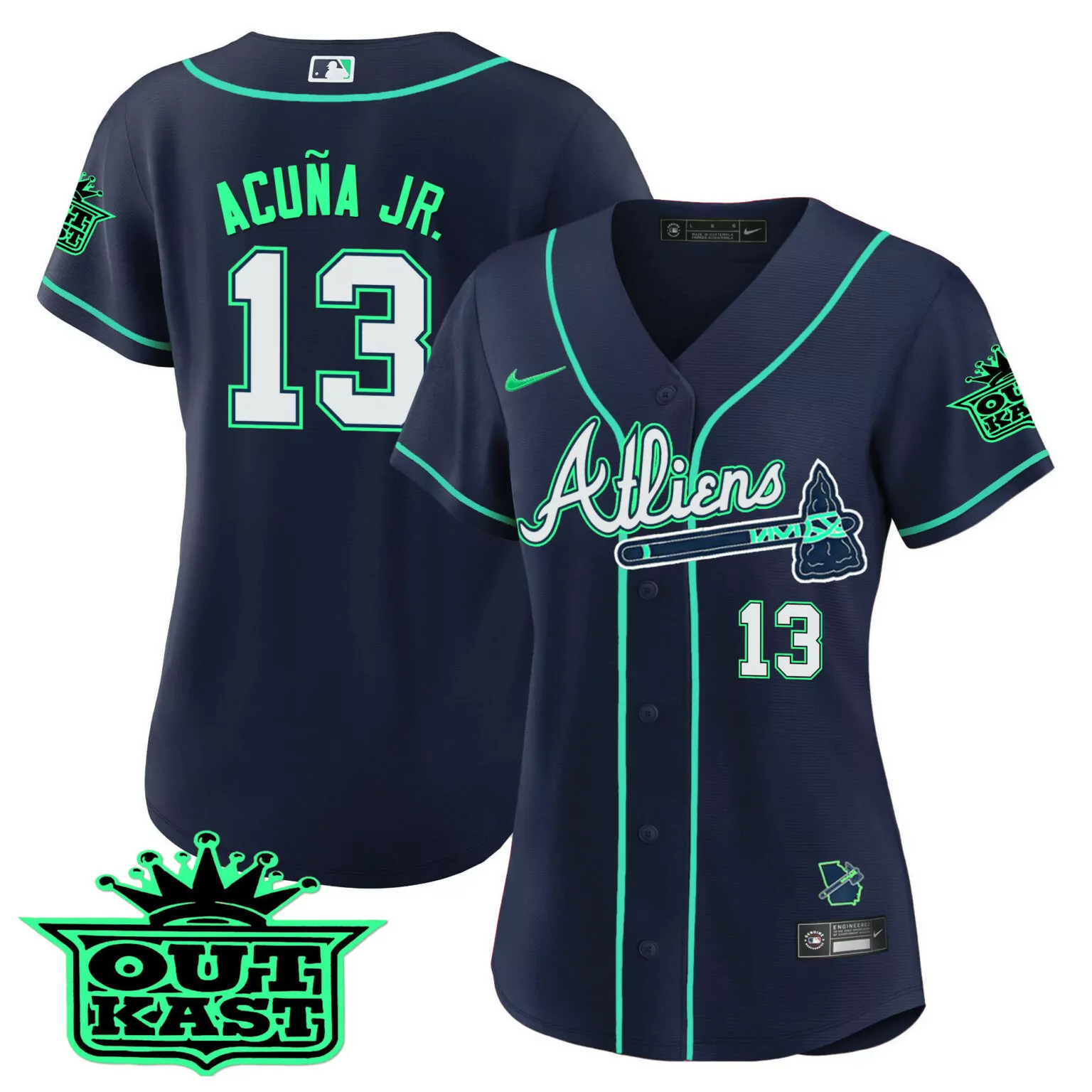Custom Atliens ronald acuna jr atlanta braves atliens jersey galaxy version stitched 5699