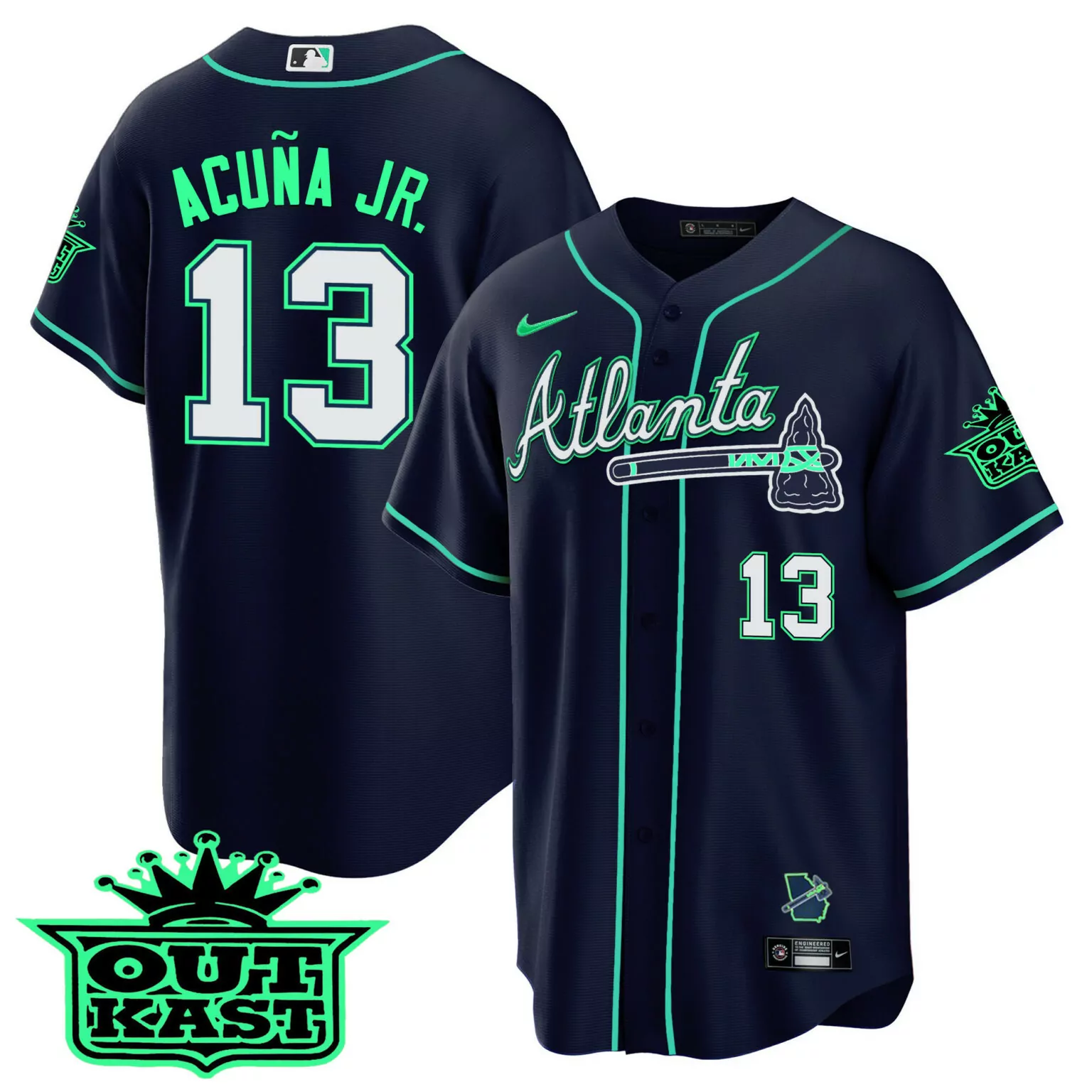 Personalized Atliens ronald acuna jr atlanta braves outkast jersey v3 galaxy version stitched 3550