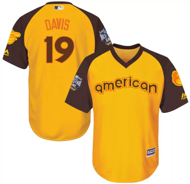 Personalized Baltimore orioles 19 chris davis yellow youth 2016 allstar game cool base batting practice player jersey 6488