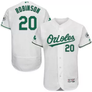 Personalized Baltimore orioles 20 frank robinson white st patricks day flexbase jersey 6207