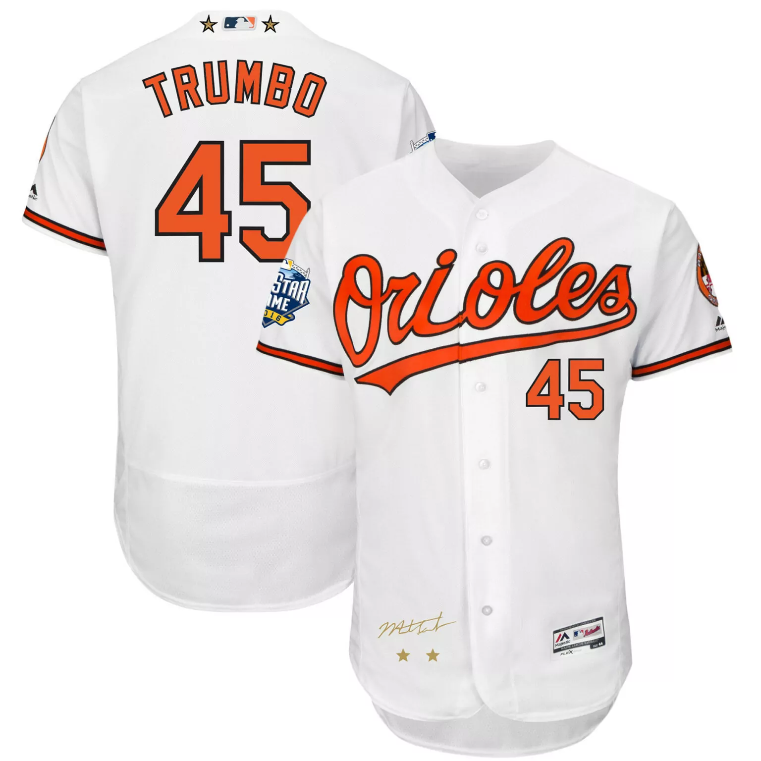 Personalized Baltimore orioles 45 mark trumbo white 2016 allstar game signature flexbase jersey 2891