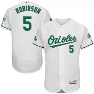 Custom Baltimore orioles 5 brooks robinson white st patricks day flexbase jersey 9671