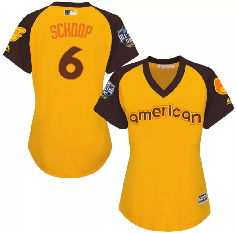 Custom Baltimore orioles 6 jonathan schoop yellow women 2016 allstar game cool base batting practice player jersey 7485