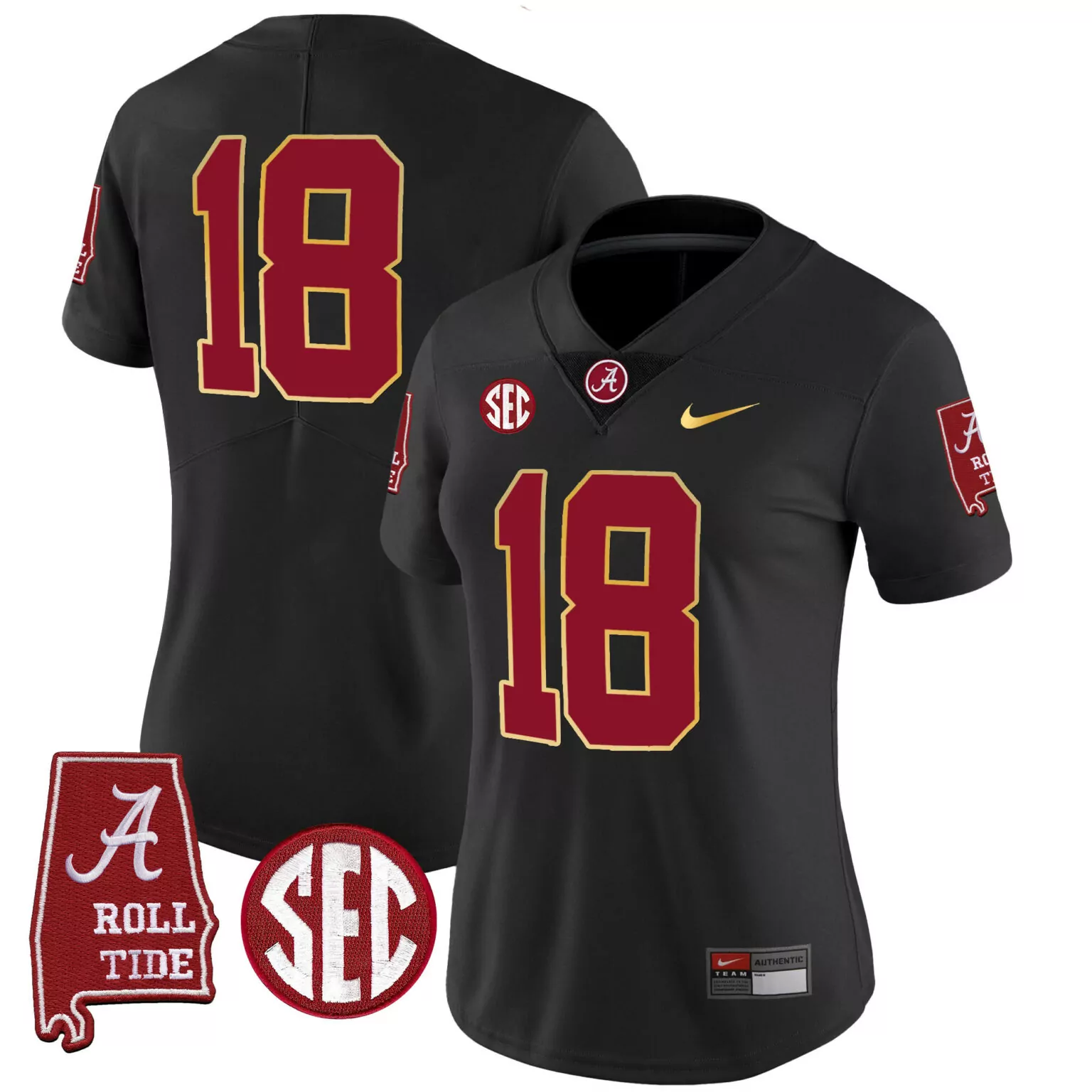 Customizable Black 18 champs alabama crimson tide gold trim jersey alabama map all stitched 7438