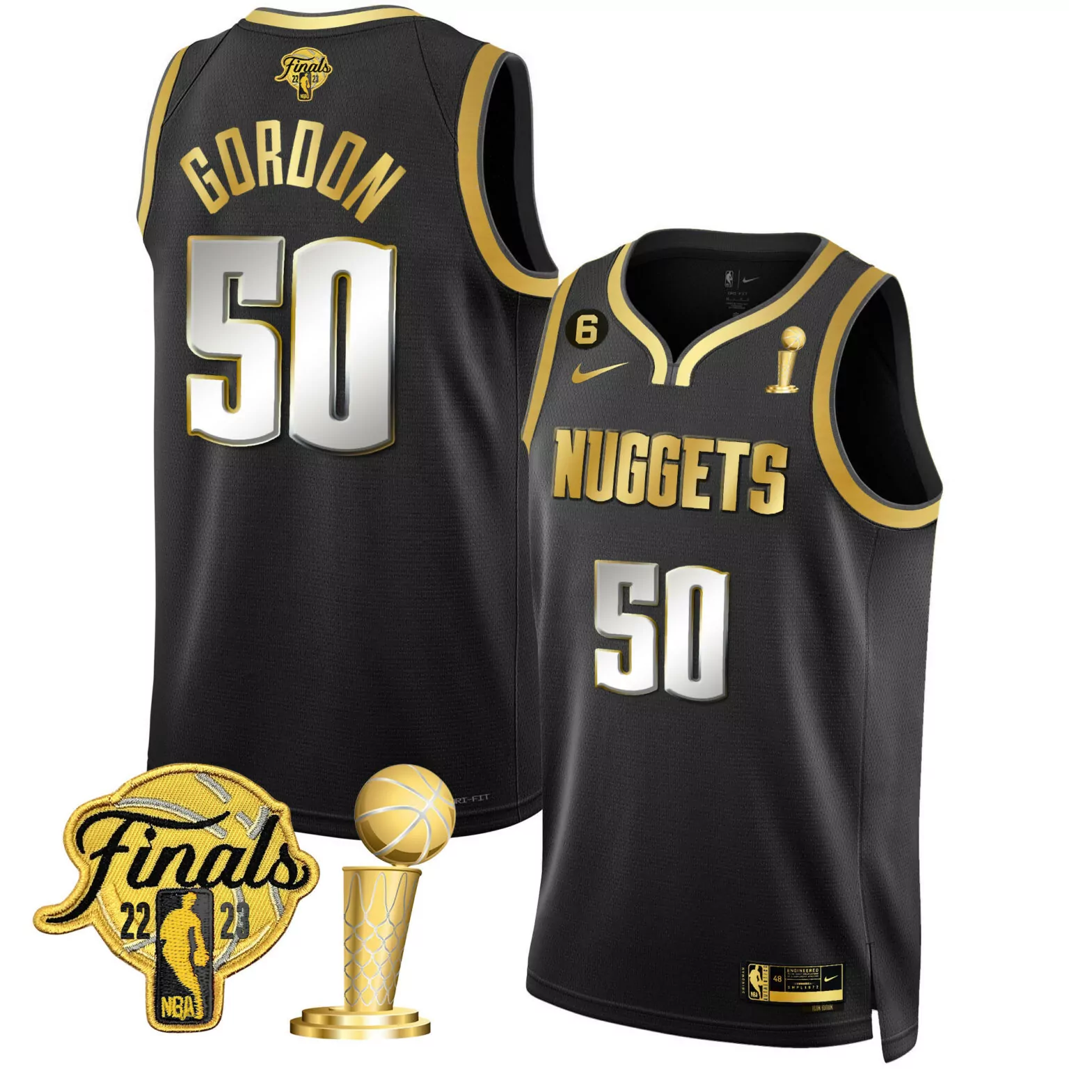 Customizable Black aaron gordon denver nuggets 2023 finals champions patch gold jersey all stitched 8925