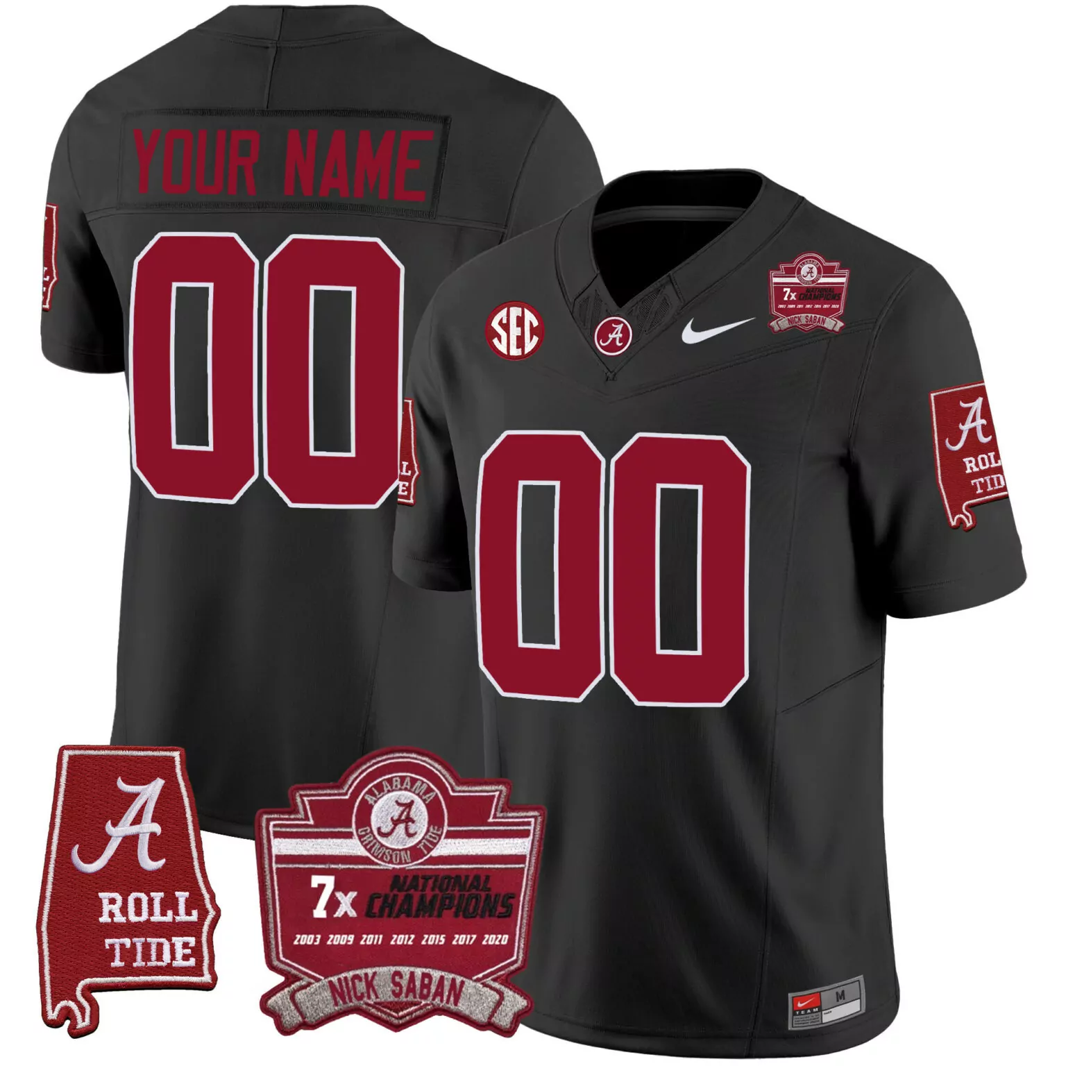 Personalized Black alabama crimson tide nick saban 7x champions patch vapor custom jersey all stitched 7505