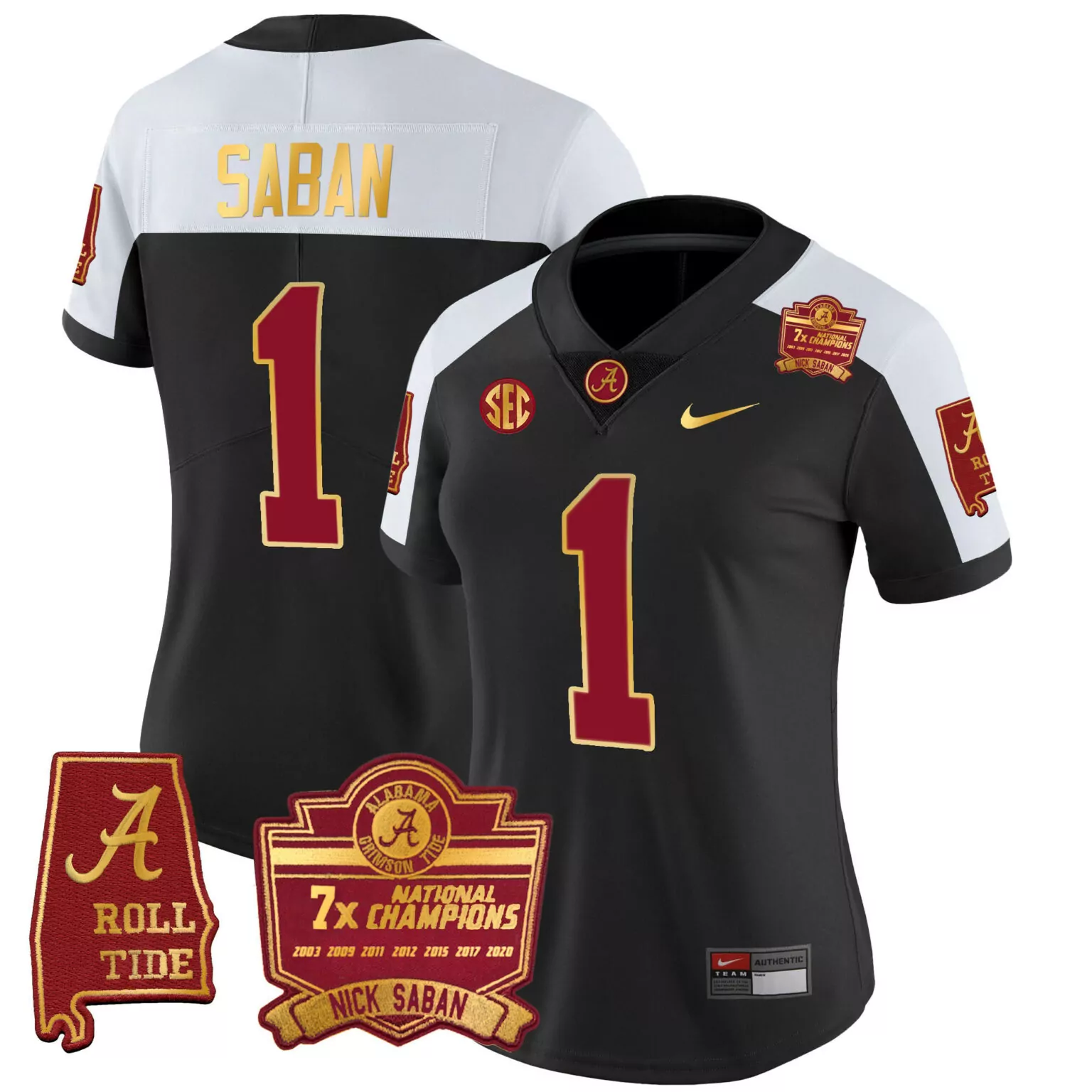 Customizable Black alternate nick saban alabama crimson tide 7x champions patch gold trim jersey all stitched 7439