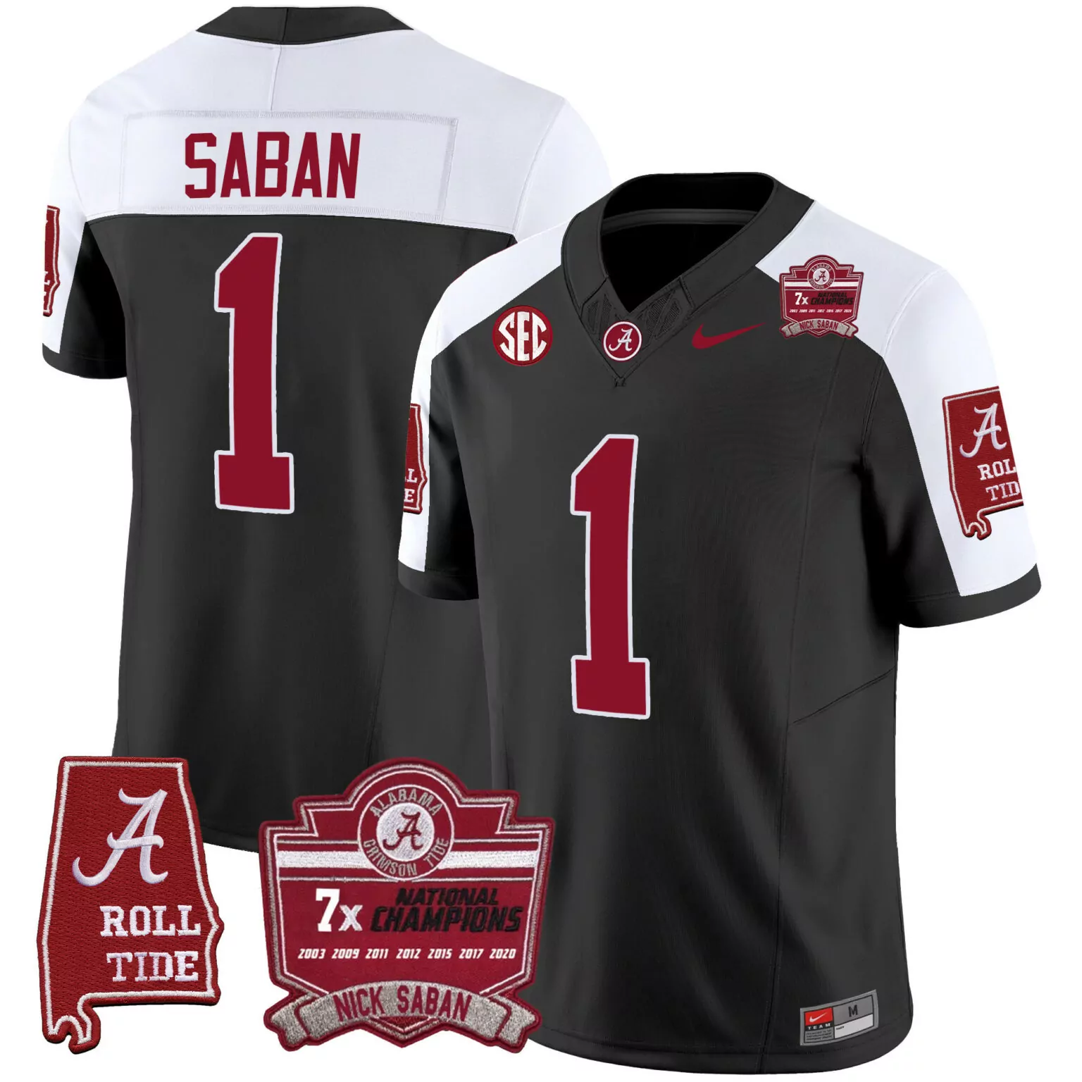 Personalized Black alternate nick saban alabama crimson tide nick saban 7x champions patch jersey all stitched 2100