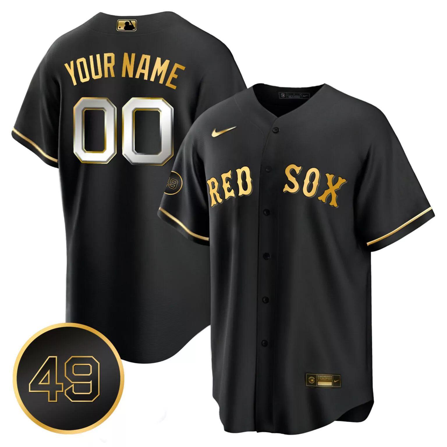 Custom Black boston red sox 49 tim wakefield patch custom jersey all stitched 5631