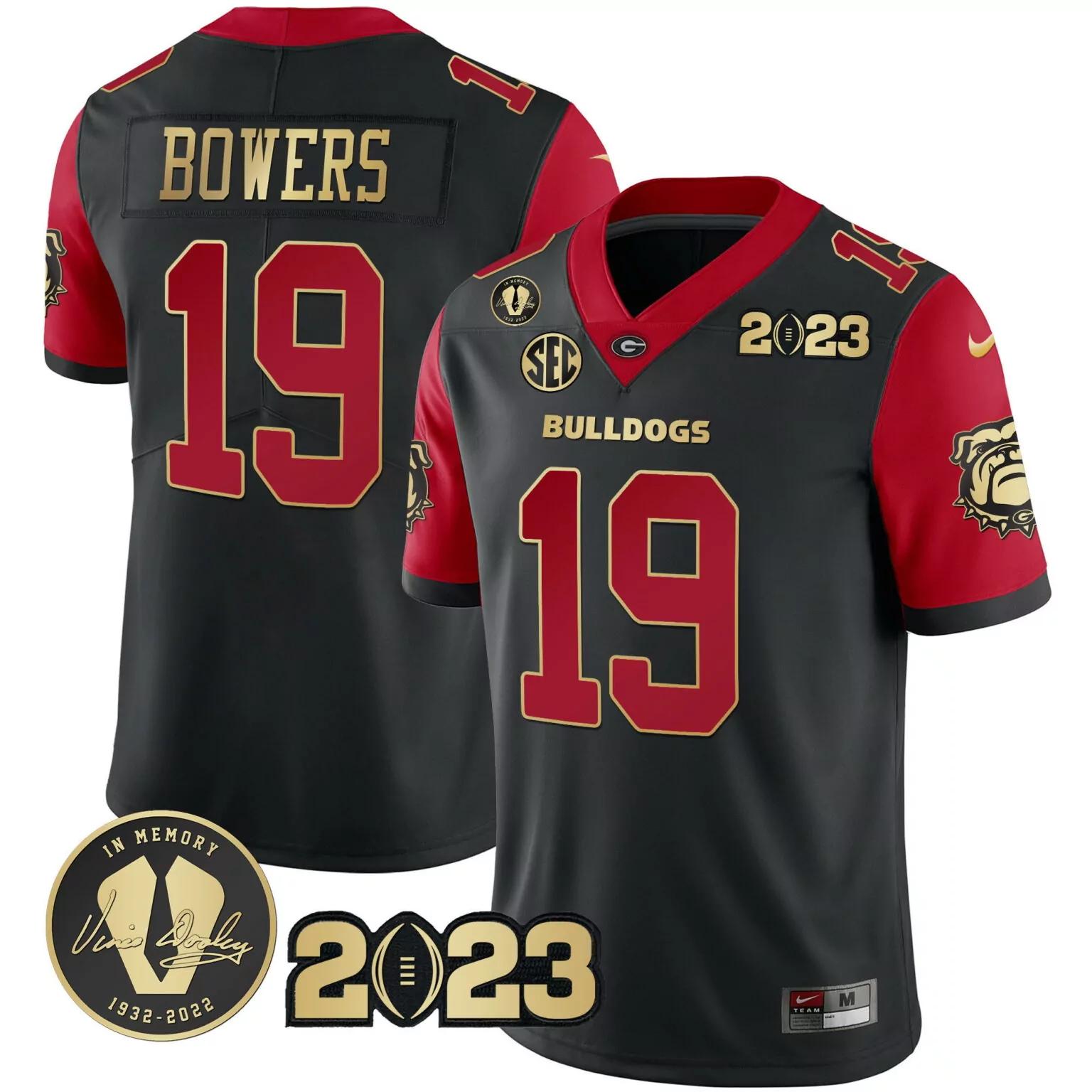 Customizable Black brock bowers georgia bulldogs 2023 champions gold color sleeves jersey all stitched 4687