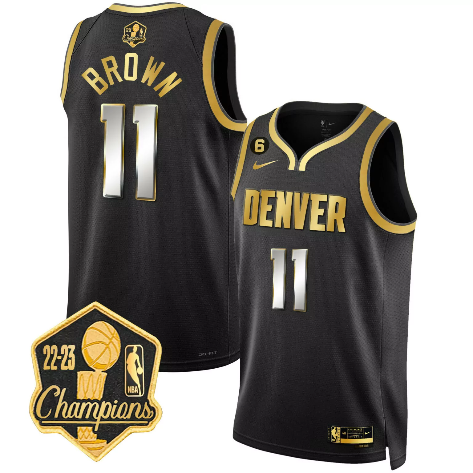 Custom Black bruce brown denver nuggets 2023 champions patch jersey all stitched 1360