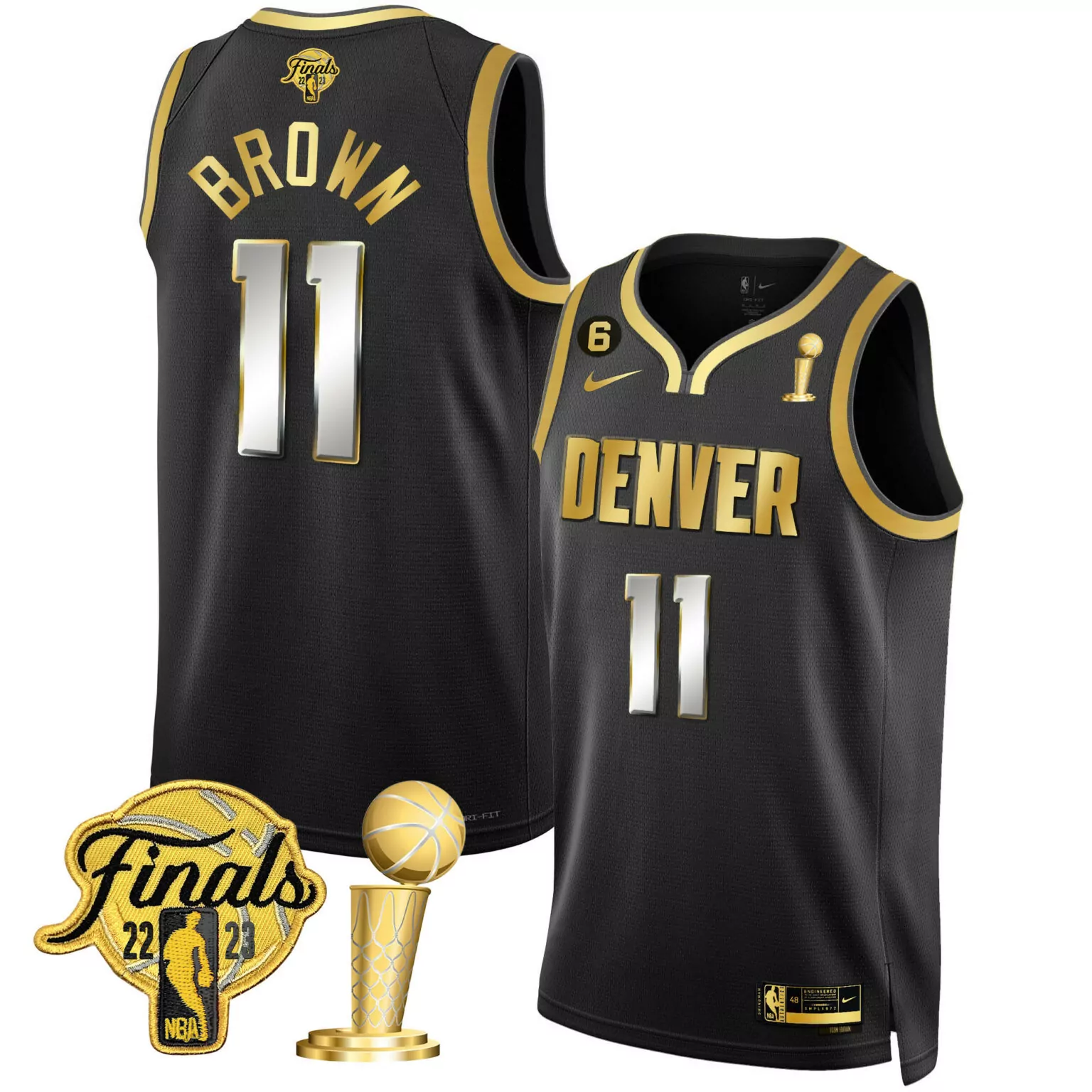 Customizable Black bruce brown denver nuggets 2023 finals champions patch jersey all stitched 3405