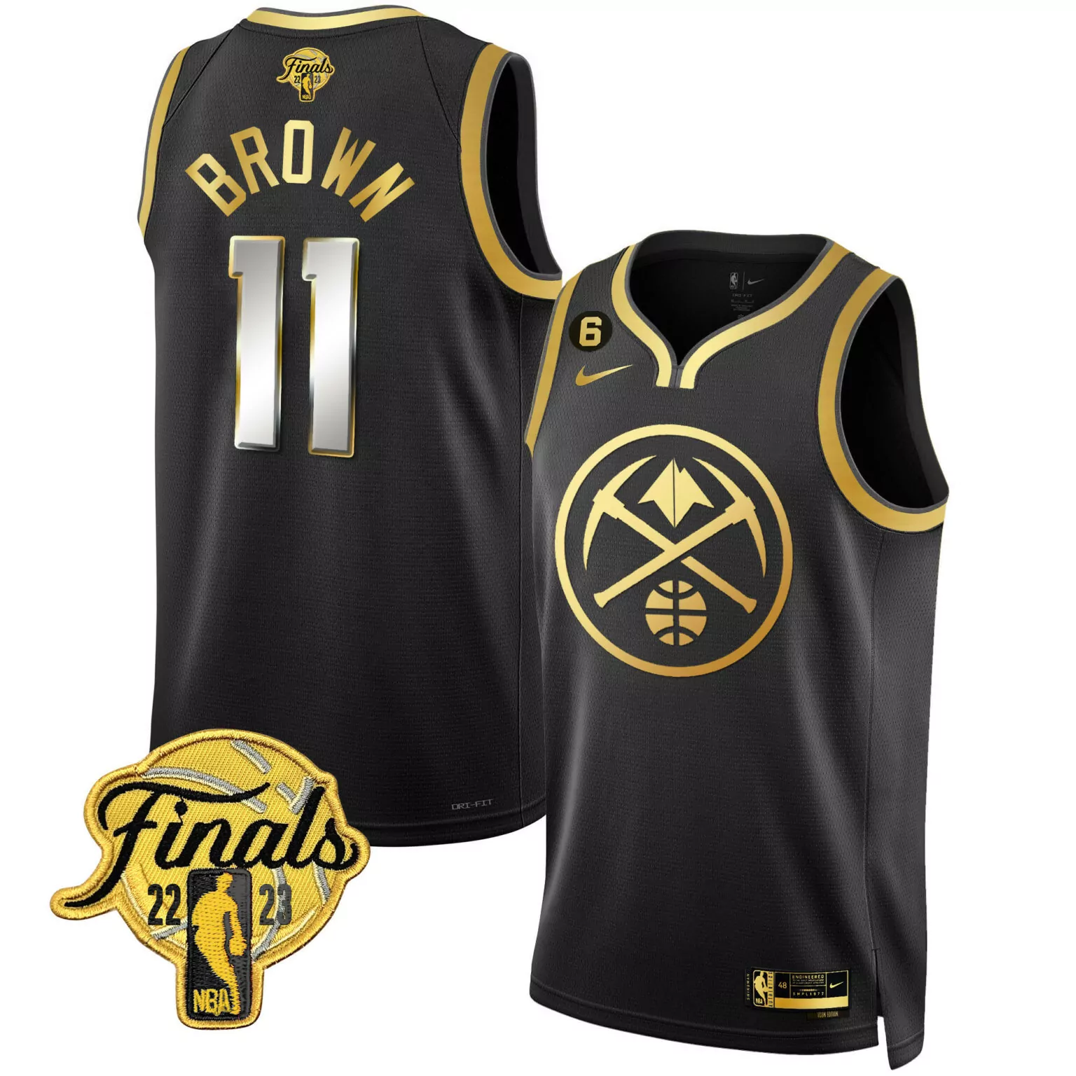 Customizable Black bruce brown denver nuggets 2023 finals patch gold special jersey all stitched 4778