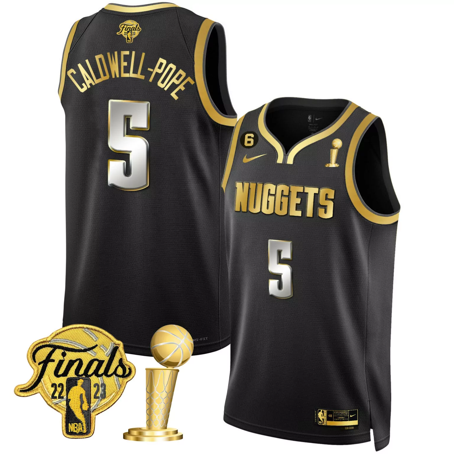 Custom Black caldwell pope denver nuggets 2023 finals champions patch gold jersey all stitched 5061