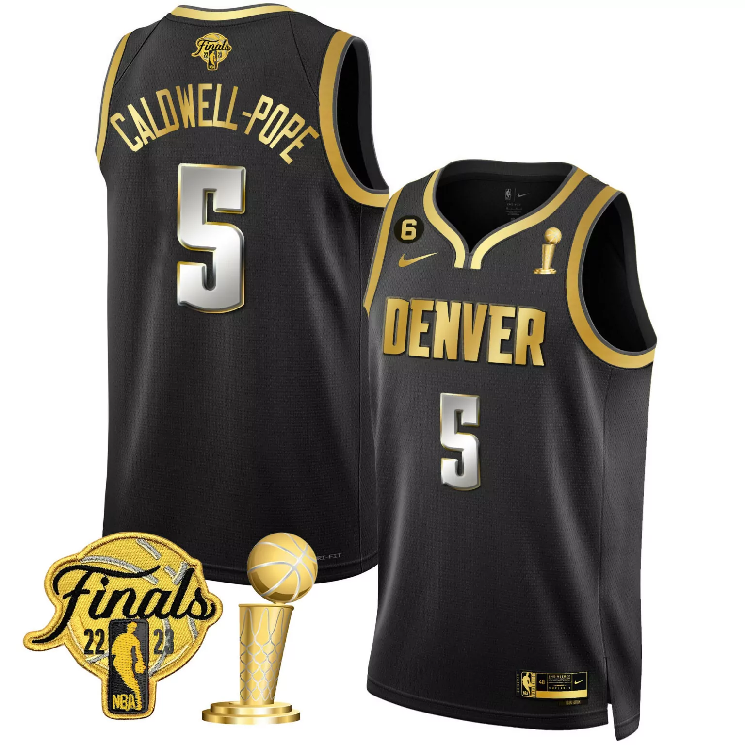 Custom Black caldwell pope denver nuggets 2023 finals champions patch jersey all stitched 9004